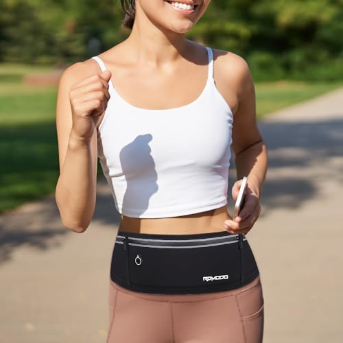 Slim Running Belt - Water Resistant Fanny Pack for iPhone 17/16/15 Pro Max - 3 Pockets, Adjustable & Reflective - Black