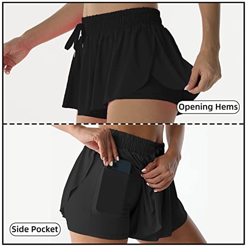 X-Large Carbon Black Flowy Athletic Shorts for Women & Girls Running Tennis