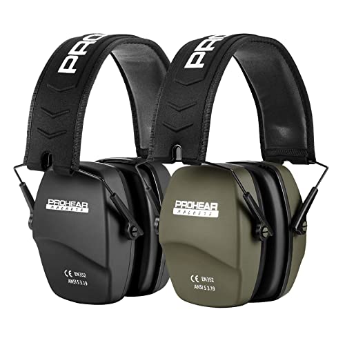 Shooting Ear Protection Earmuffs - 2 Pack, NRR 26dB - Black & Green