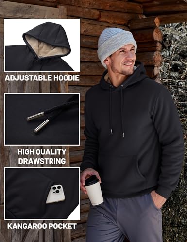 TACVASEN Men's Sherpa Fleece Hoodie Large Black Winter Warm Hoodie