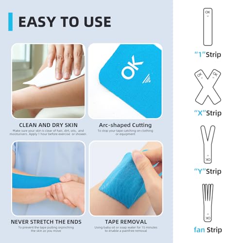 OK TAPE Kinesiology Tape 10 inches Precut, 20 Strips, Cotton Elastic Athletic Tape Latex Free, 2inch x 16ft, 2 Rolls Beige