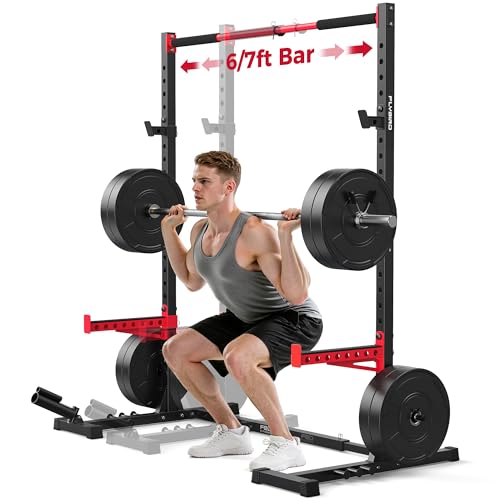 Adjustable Squat Rack with Pull-Up Bar - Black & Red