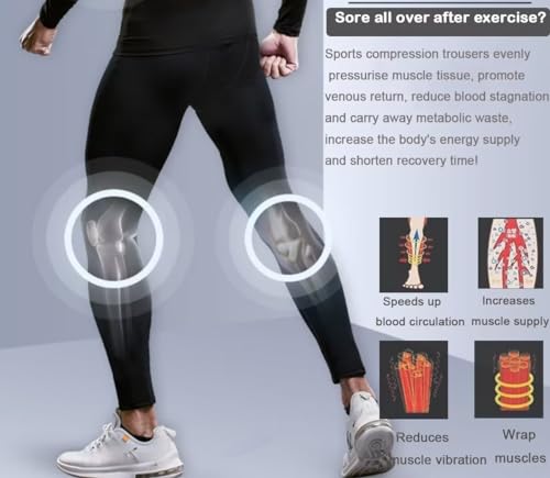 Men's Compression Pants - Athletic Leggings for Running & Gym - Large White