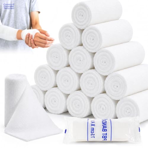 Gauze Rolls Bandages - 15 Pack, 3in x 4.9 Yards, Breathable Wrap