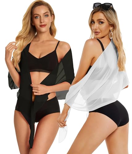 Women’s Sheer Beach Sarong Cover Up - White & Black
