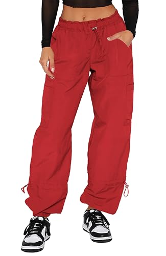 DISCIPBUSH Women’s Red Cargo Pants - Parachute & Rave Festival Style Large
