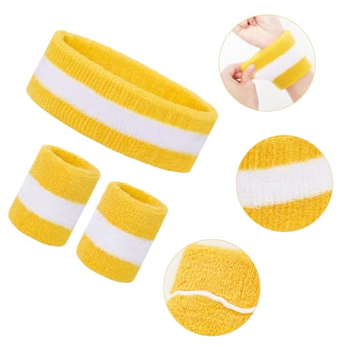 Striped Sweatbands and Socks Set - Yellow/White - 80s Accessories