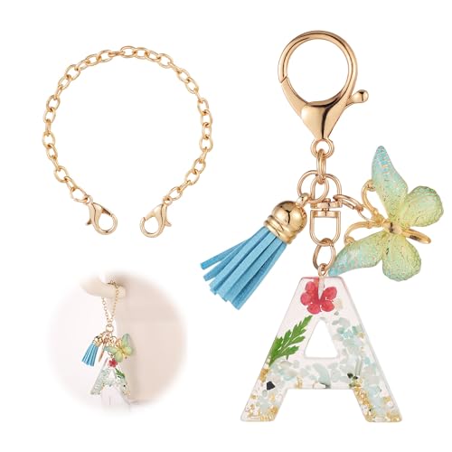 Bottle Chain for Tumbler with Letter A Charm, Butterfly & Tassel - Gold