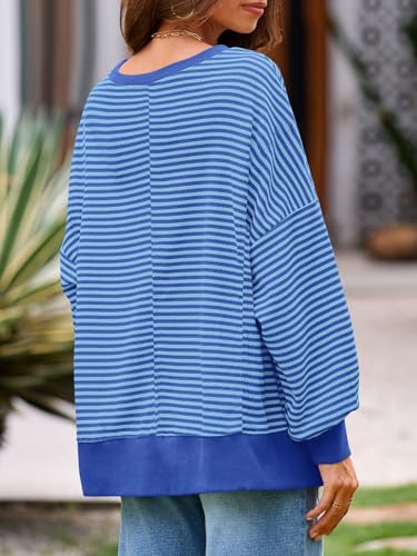 Women's Oversized Waffle Knit Sweatshirt - Medium Blue