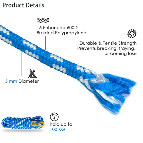 GEERTOP Blue 6 Pack 5mm Ultralight Tent Guy Lines with Aluminum Tensioners