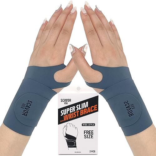SCAVOR Reusable Grey Wrist Brace 2 Pack for Carpal Tunnel Tendonitis Comfort