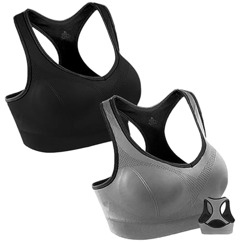 Double Couple 3X-Large Sports Bras for Women High Impact Racerback Support Black Grey