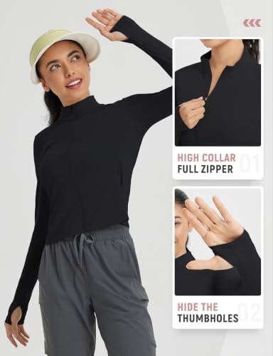Women's UPF 50+ Sun Shirt - Lightweight Crop, Breathable, Quick Dry, Black, Medium