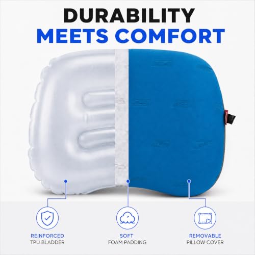 Hikenture Ultralight Inflatable Camping Pillow with Removable Cover - Blue