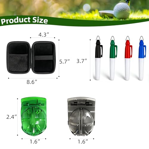 HIFQUI Precision Golf Ball Marker Set with Carry Case – 4 Marker Colors & 2 Stencils