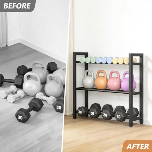Adjustable 3-Tier Dumbbell Rack Stand - 9.84"D × 29.25"W × 31.37"H