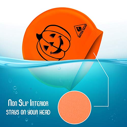 Latex Swim Cap for Long Hair - Waterproof Swimming Accessory - Pumpkin