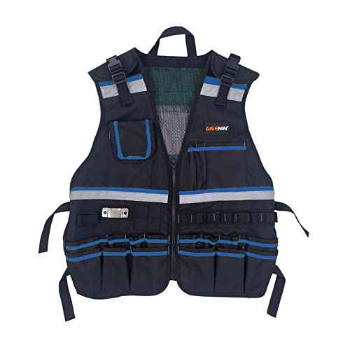 AISENIN Reflective Safety Tool Vest with Multi-pockets and Zipper,Heavy Duty Tool Vest for Electricians Carpenter
