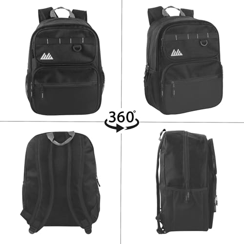 Summit Ridge Travel Backpack for Men & Women, Spacious 17x13x5in with Water Bottle Pockets - Black