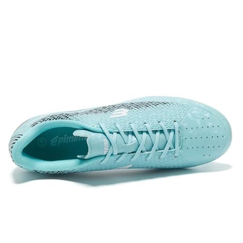 EPIMENO Women's & Men's Lightweight Soccer & Rugby Cleats, Aqua Blue/Black, Size 8 Women / 6.5 Men