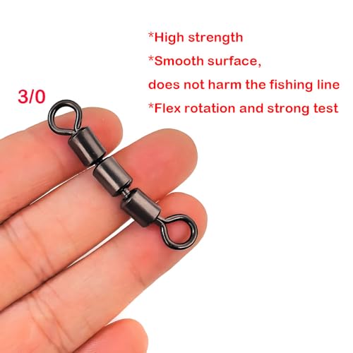 2/0-10pcs Stainless Steel 3 Roller Swivels Fishing Tackle Chain Connectors