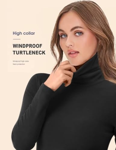 HOPLYNN Women's Thermal Turtleneck Shirts 2/4 Pack - Fleece-Lined Long Sleeve Tops, Black, White, Coffee, Wheat, Medium