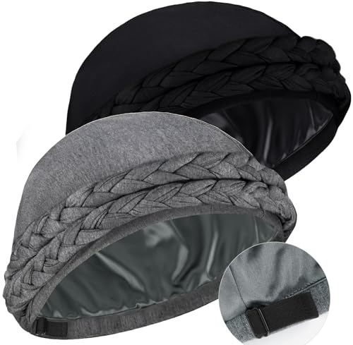Babalet Satin Lined Halo Turban Durag - Black/Grey 2pc, Pre-Tied