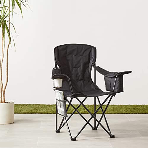 X Large Padded Camping Chair with Beverage Cooler & Cup Holder - Black