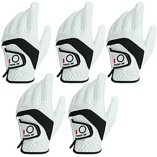 Golf Gloves for Men - 5 Pack, Soft Cabretta Leather, White, Medium-Large Left Hand