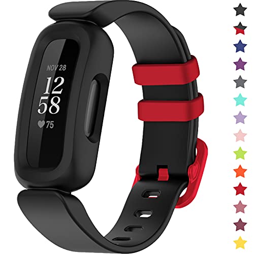 Fitbit Ace 3 Silicone Waterproof Sports Watch Strap - Black/Racer Red