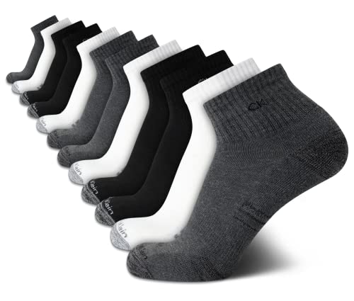 Calvin Klein Men’s 12 Pack Cushioned Ankle Socks Black White Grey 7-12
