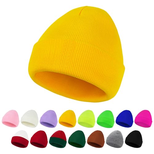 Warm Unisex Beanie Hat - Soft Knit Skull Cap - Yellow