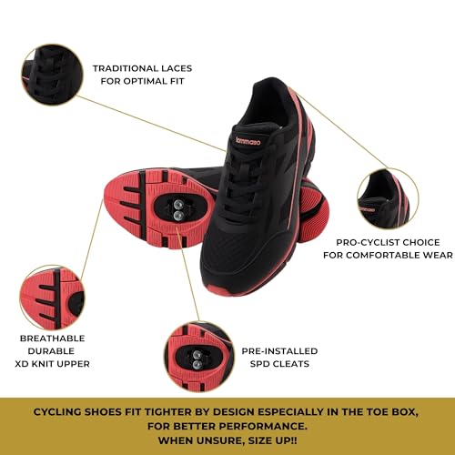 Tommaso Women's Cycling Shoes with SPD Cleats - Black/Pink, Easy Walk-In Ventilated Indoor Spin Shoes