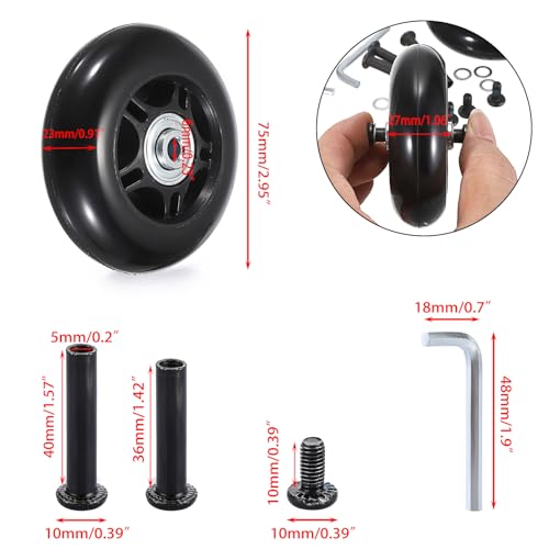 75mm x 23mm Luggage Wheels Replacement Kit - Set of 2