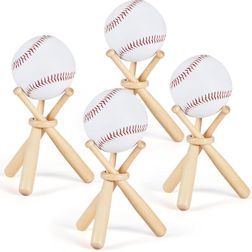 Baseball Stand Holder Display - Wood Table Decor - 2 Sets