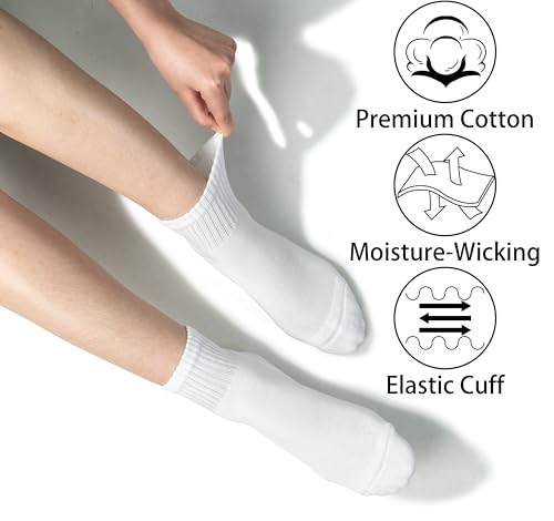 BomKinta Women's Ankle Socks 6 Pairs with Cushioned Sole, Size 9-11, White
