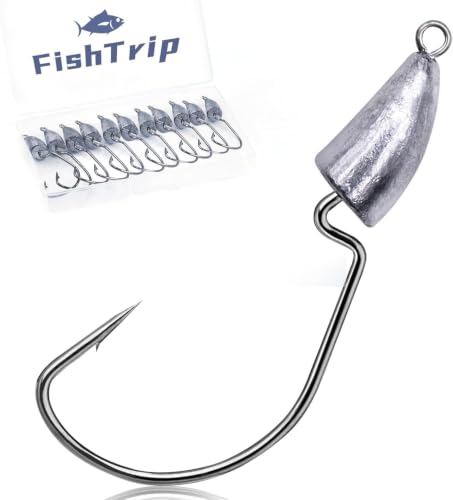 10-Pack 1/4 oz Weighted EWG Hooks for Texas Rig Bass Fishing