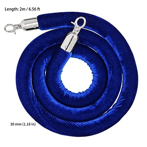 JAPCHET 4 Pack 6.5 Feet Velvet Rope, Blue Velvet Stanchion Rope with Silver Polished Hooks, Crowd Control Queue Line Barrier Rope Hanging Ropes for Hotels, Movie Theaters