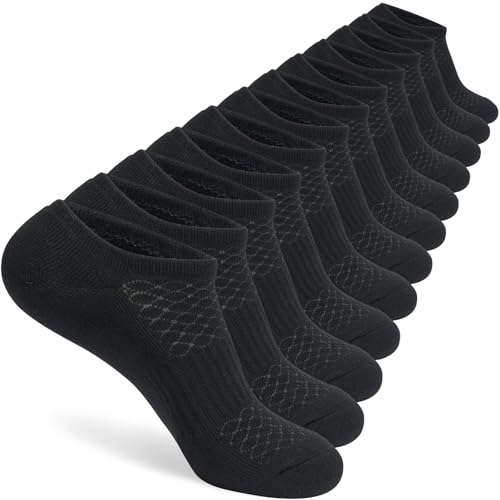 Mens Cotton Cushioned No Show Socks Medium-Large 6 Pairs Black - Athletic Low Cut Socks
