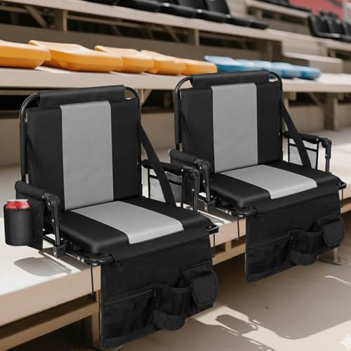 Folding Stadium Seat with Armrest & Back Support - Grey & Black 18.1''