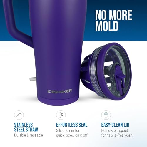 Ice Shaker 40 oz Purple Insulated Tumbler with Handle & Straw | Cold 30+ Hours