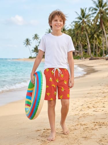 Boys Swim Trunks with Boxer Liner - UPF 50+ Quick Dry, 7-8 Years Pink Banana