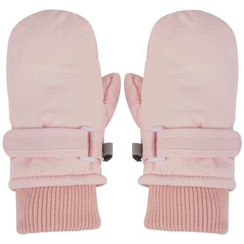Kids Winter Ski Mittens - Warm, Water-Resistant Velvet - Pink, Medium