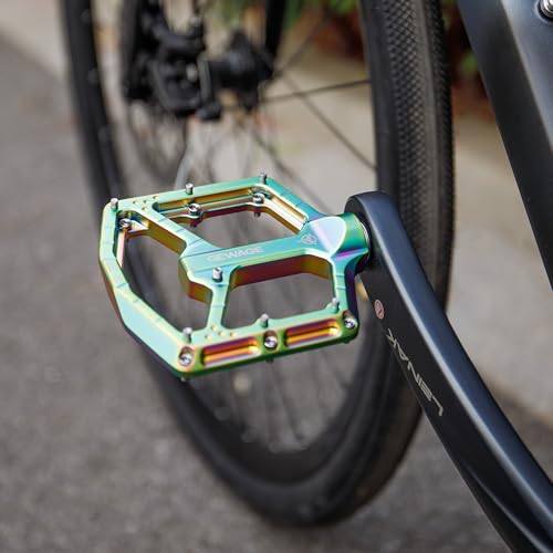 GEWAGE Rainbow Aluminum Mountain Bike Pedals - Flat Platform, Sealed Bearings, Anti-Slip Pins, 9/16 Inch