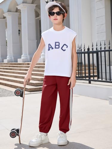 Boys Athletic Sweatpants with Pocket & Drawstring - Dark Red, 9-10Y