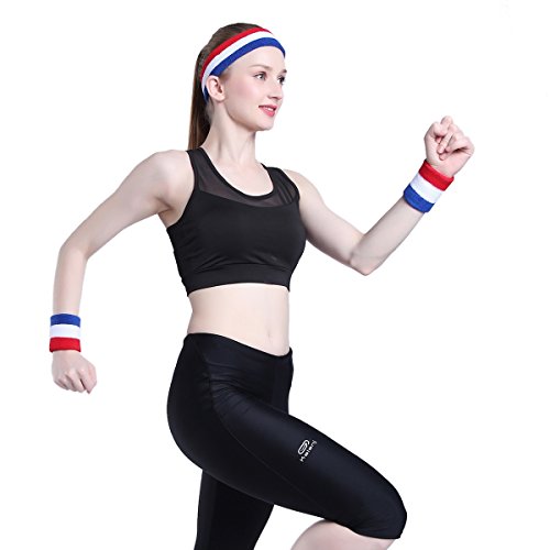 Moisture-Wicking Sweatband Set - Headband & Wristbands - Red/White/Blue