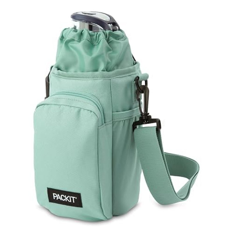 PackIt Freezable Hydration Crossbody Water Bottle Carrier with Strap, Fits 32,40 oz and 64 oz - Triple Function Design, Removable Freezable Insert, Adjustable Crossbody Strap, Front Zip Pocket - Sage