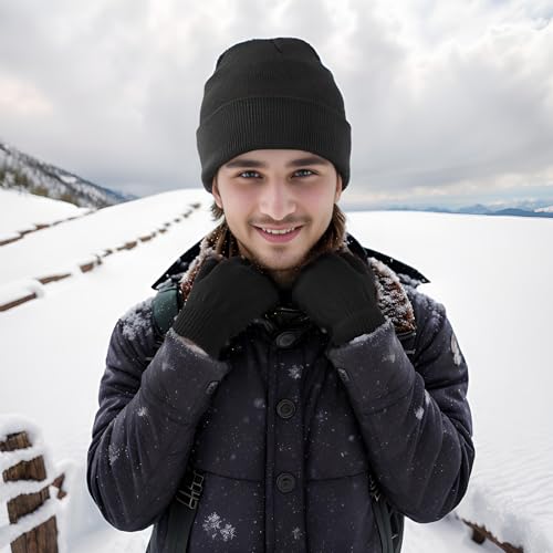 Knit Beanie Hat for Men and Women - Winter Warm Skull Cap - Black