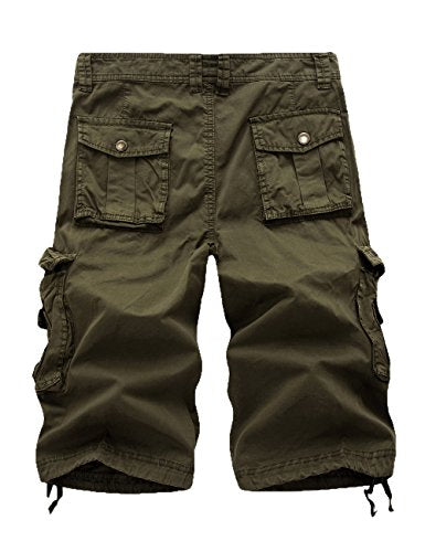 FOURSTEEDS Women's Army Green Cotton Cargo Bermuda Shorts with Zippers & Pockets - Size 12
