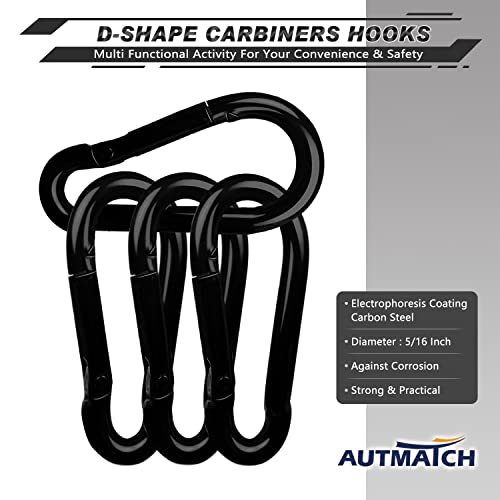 AUTMATCH 3" Carabiner Clips Heavy Duty M8 5/16" Silver & Black Pack of 4